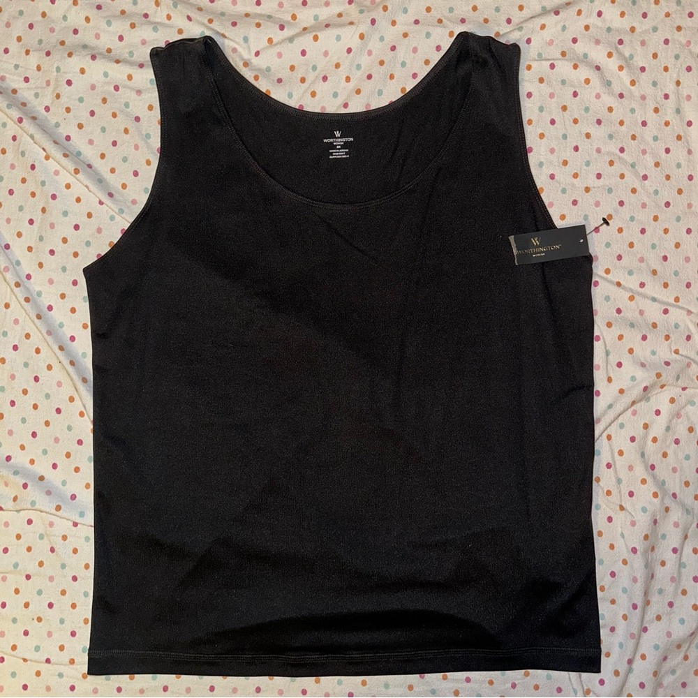 Worthington Black Stretch Tank Top - 2X, Scoop Neck, NWT, Nylon Spandex Blend